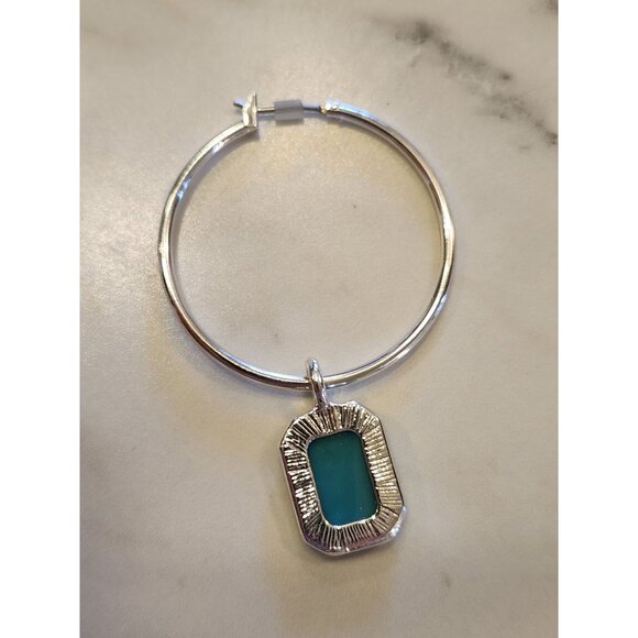 Gloria Vanderbilt Silver Hoop Earrings W/ Turquoise Geometric Pendant Drop Women - Picture 5 of 5